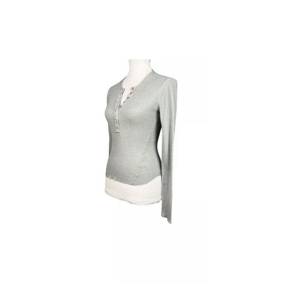 Free People Top Women Sz M One of the Girls Henley Waffle Knit Shirt Gray - Picture 10 of 15